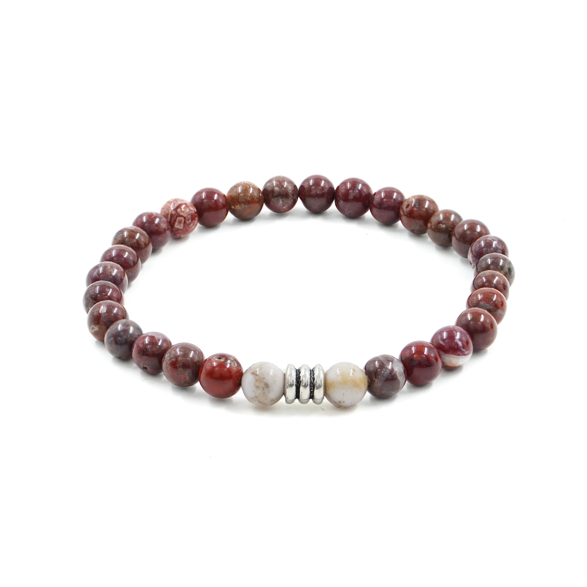 Elastic Bracelet with jasper, Smokey agate, sterling silver element