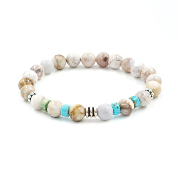 Elastic Bracelet with Smokey agate, Imperial jasper, sterling silver element