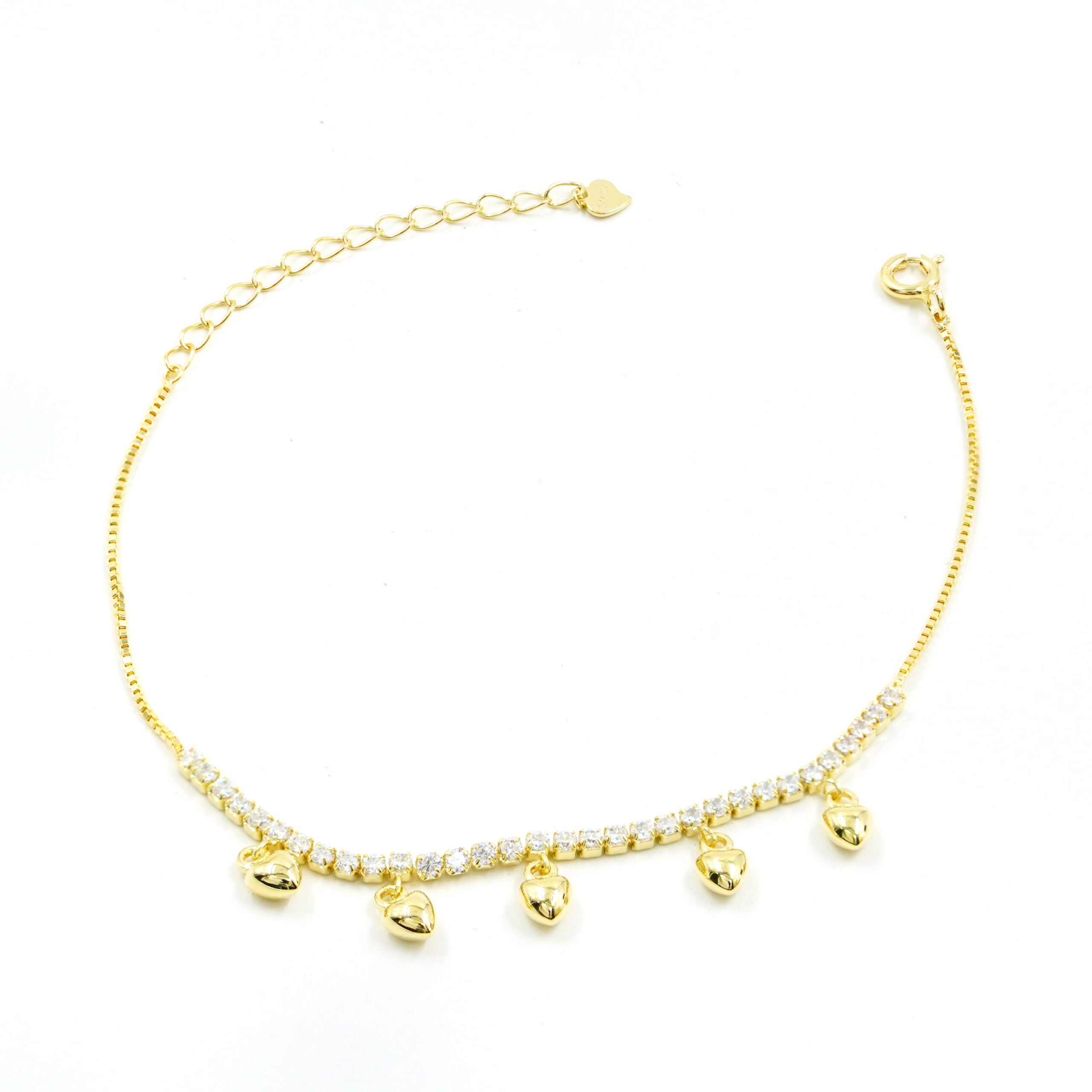 Sterling Silver Bracelet with heart shape with zircons – Golden Color