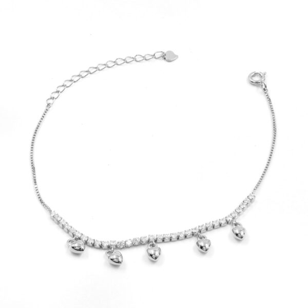 Sterling Silver Bracelet with heart shape with zircons – Rhodium Color