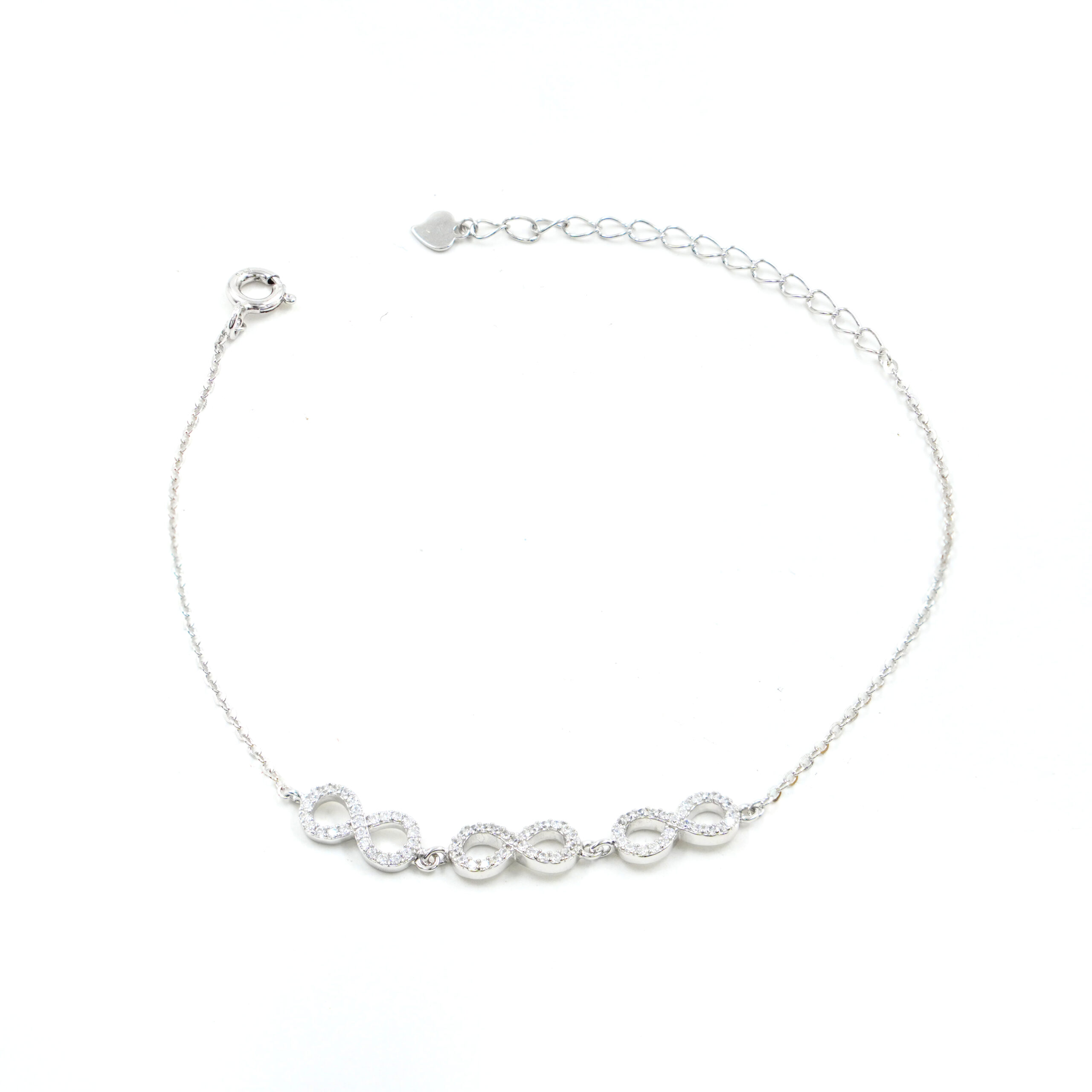 Bracciale in argento con simbolo infinito e zirconi – Rodiato