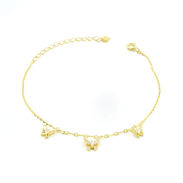 Sterling Silver Bracelet with butterfly with zircons – Golden Color