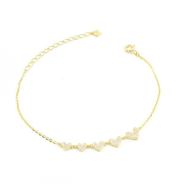 Sterling Silver Bracelet with heart shape with zircons – Golden Color
