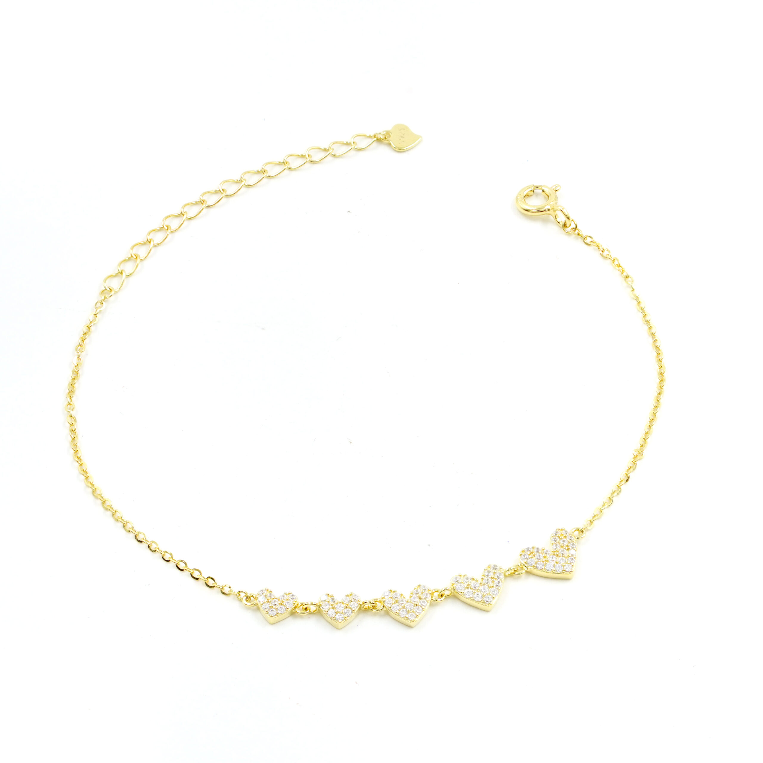 Sterling Silver Bracelet with heart shape with zircons – Golden Color