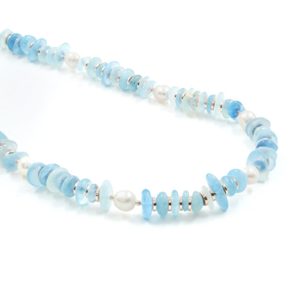 Necklace with aquamarine, pearl, hematite, sterling silver clasp – Rose Color
