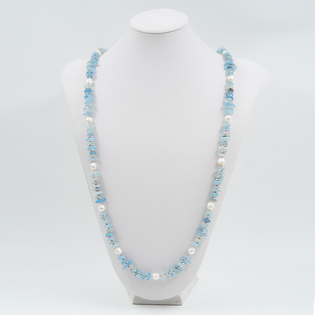 Collana con acquamarina, perla, ematite, chiusura in argento – Rosè - immagine 2