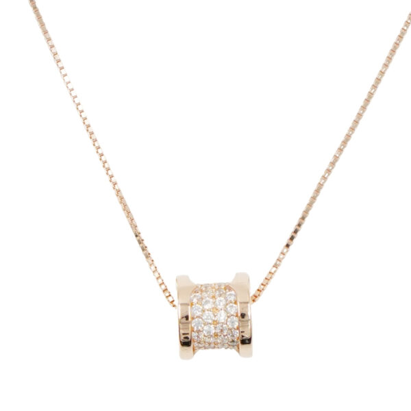 Sterling Silver Necklace with cylinder with zircons – Rose Color