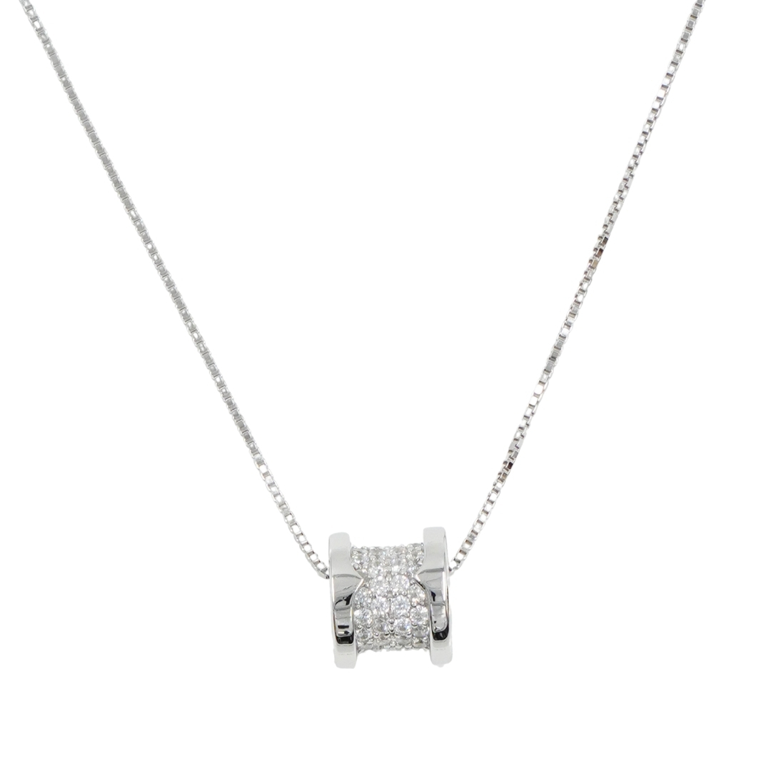 Sterling Silver Necklace with cylinder with zircons – Rhodium Color
