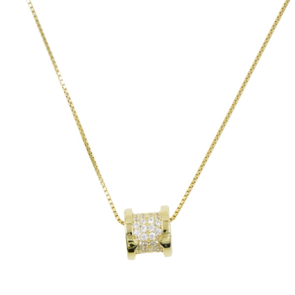 Sterling Silver Necklace with cylinder with zircons – Golden Color