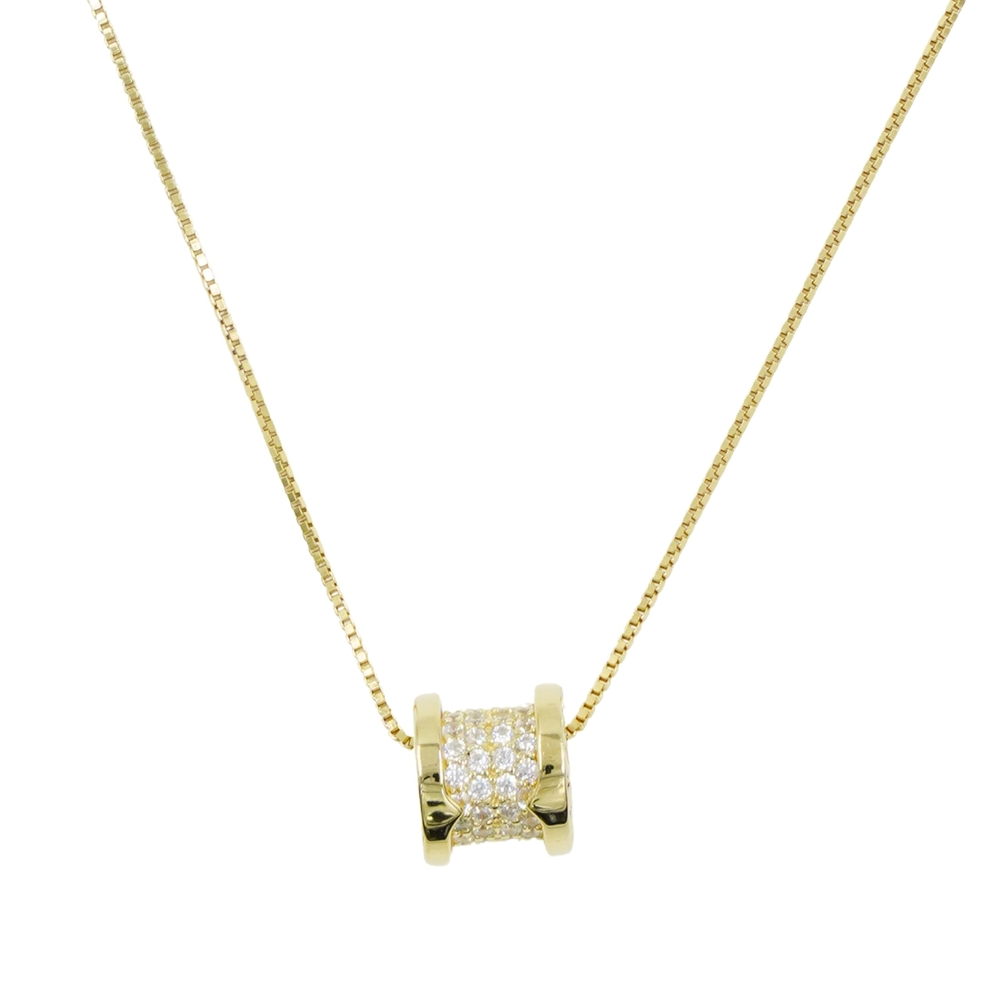 Sterling Silver Necklace with cylinder with zircons – Golden Color