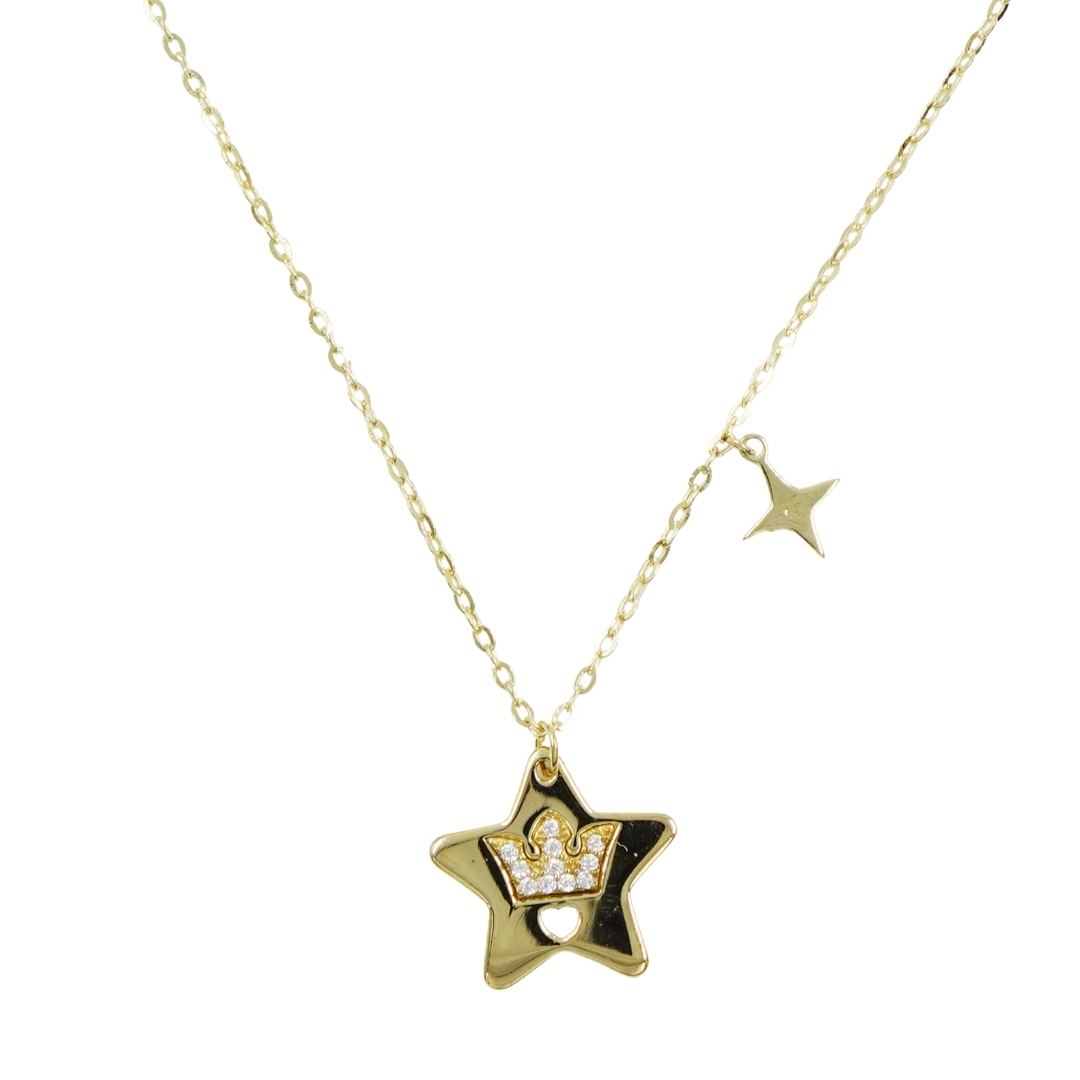 Sterling Silver Necklace with star shape with zircons – Golden Color