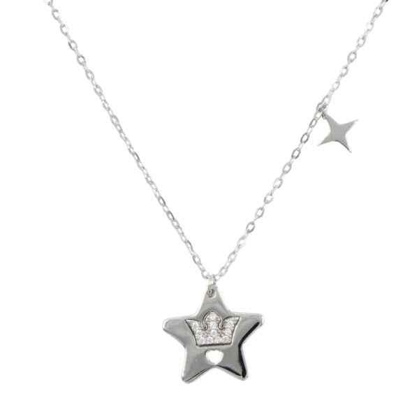 Sterling Silver Necklace with star shape with zircons – Rhodium Color