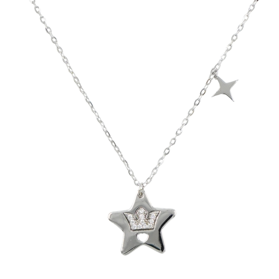 Sterling Silver Necklace with star shape with zircons – Rhodium Color