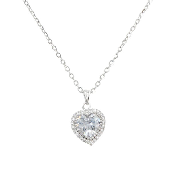 Sterling Silver Necklace with pendant heart shape with zircons – Rhodium Color