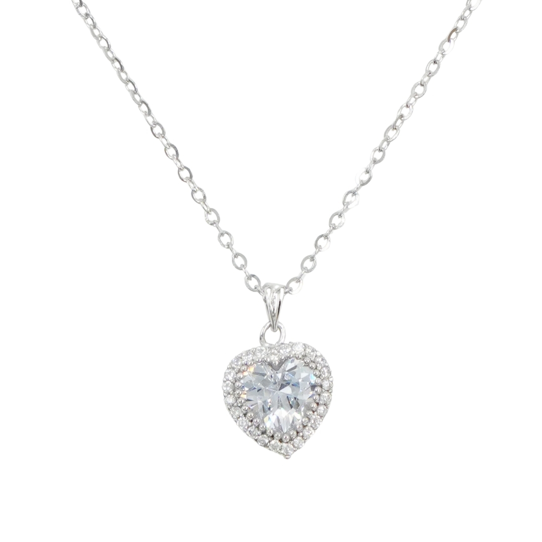 Sterling Silver Necklace with pendant heart shape with zircons – Rhodium Color