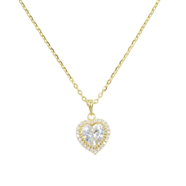 Sterling Silver Necklace with pendant heart shape with zircons – Golden Color
