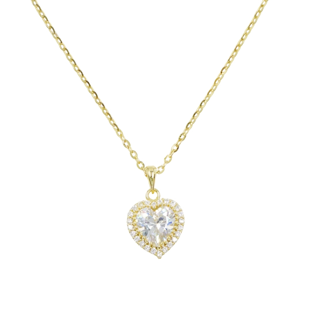Sterling Silver Necklace with pendant heart shape with zircons – Golden Color