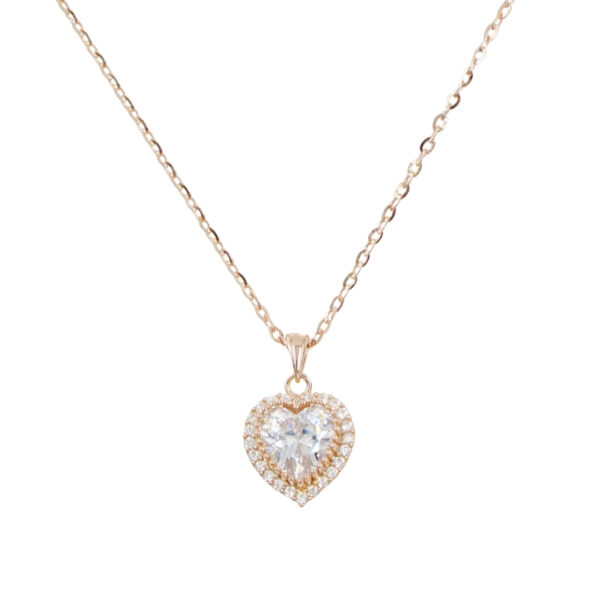 Sterling Silver Necklace with pendant heart shape with zircons – Rose Color