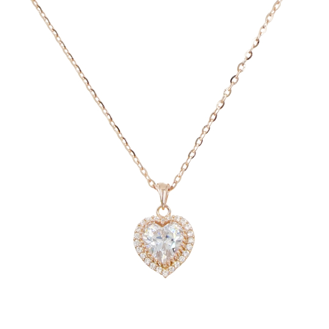 Collana in argento con ciondolo cuore e zirconi – Rosè