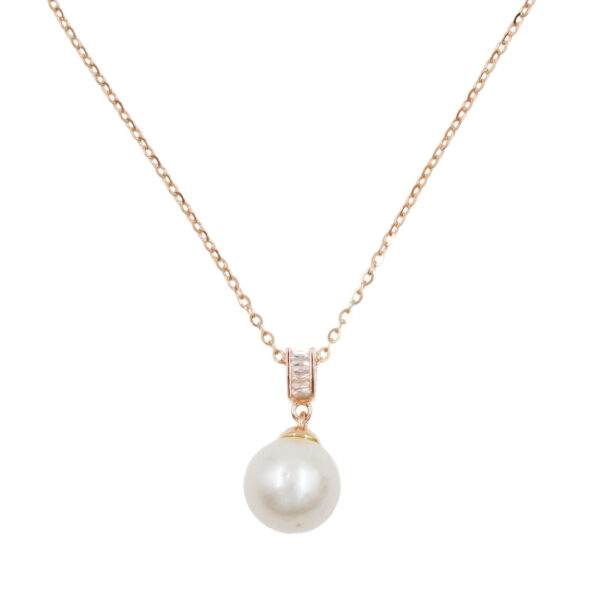Sterling Silver Necklace with pendant with zircons and pearl – Rose Color