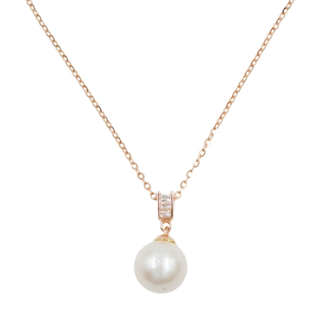 Collana in argento con ciondolo con zirconi e perla – Rosè