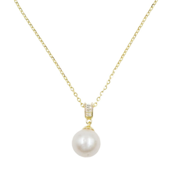 Sterling Silver Necklace with pendant with zircons and pearl – Golden Color