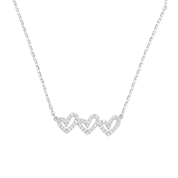 Collana in argento con ciondolo cuori con zirconi - Rodiato