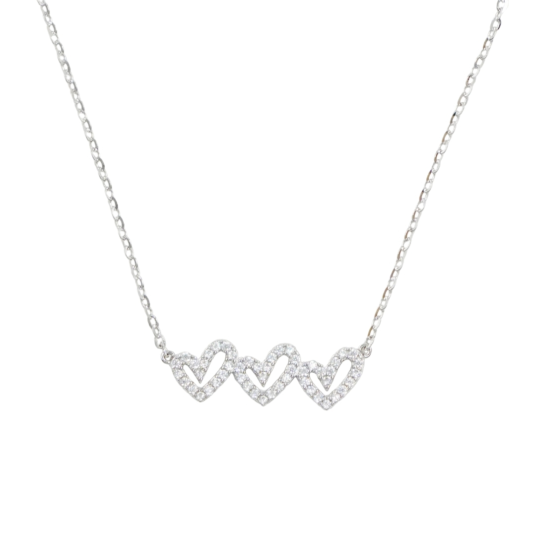 Sterling Silver Necklace with pendant heart shape with zircons - Rhodium Color