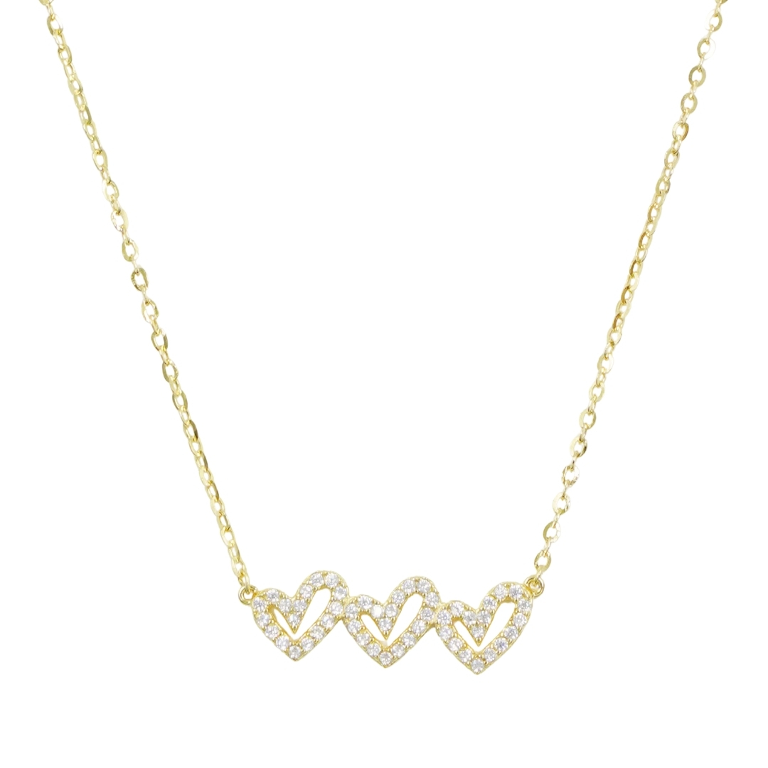 Collana in argento con ciondolo cuori con zirconi – Dorato