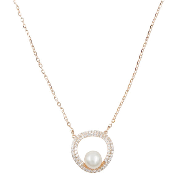 Sterling Silver Necklace with pendant with zircons and pearl – Rose Color