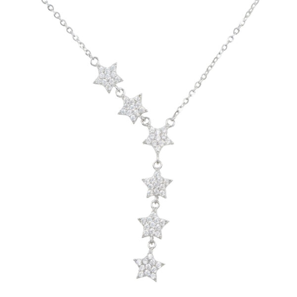 Sterling Silver Necklace with star shape bow with zircons – Rhodium Color