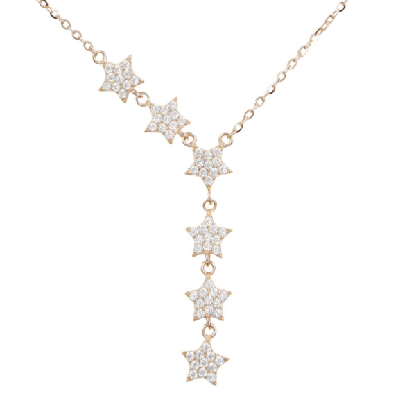 Sterling Silver Necklace with star shape bow with zircons – Rose Color