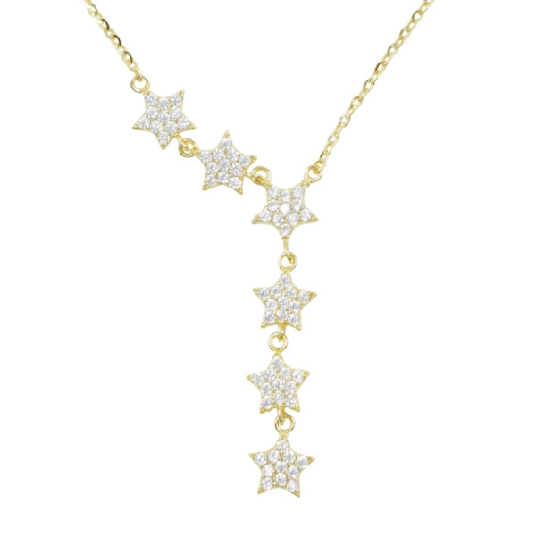 Sterling Silver Necklace with star shape bow with zircons – Golden Color