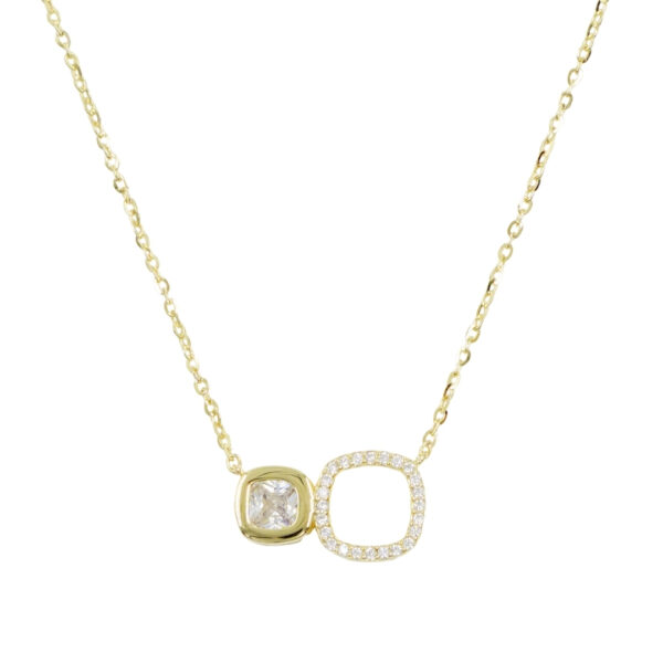 Sterling Silver Necklace with pendant square shape with zircons – Golden Color