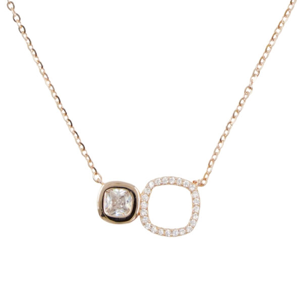 Sterling Silver Necklace with pendant square shape with zircons - Rose Color