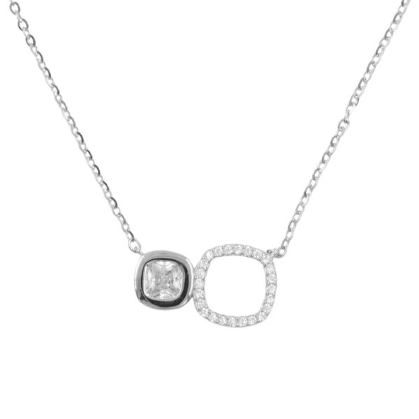 Sterling Silver Necklace with pendant square shape with zircons – Rhodium Color