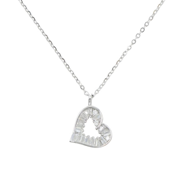 Sterling Silver Necklace with pendant heart shape with zircons – Rhodium Color