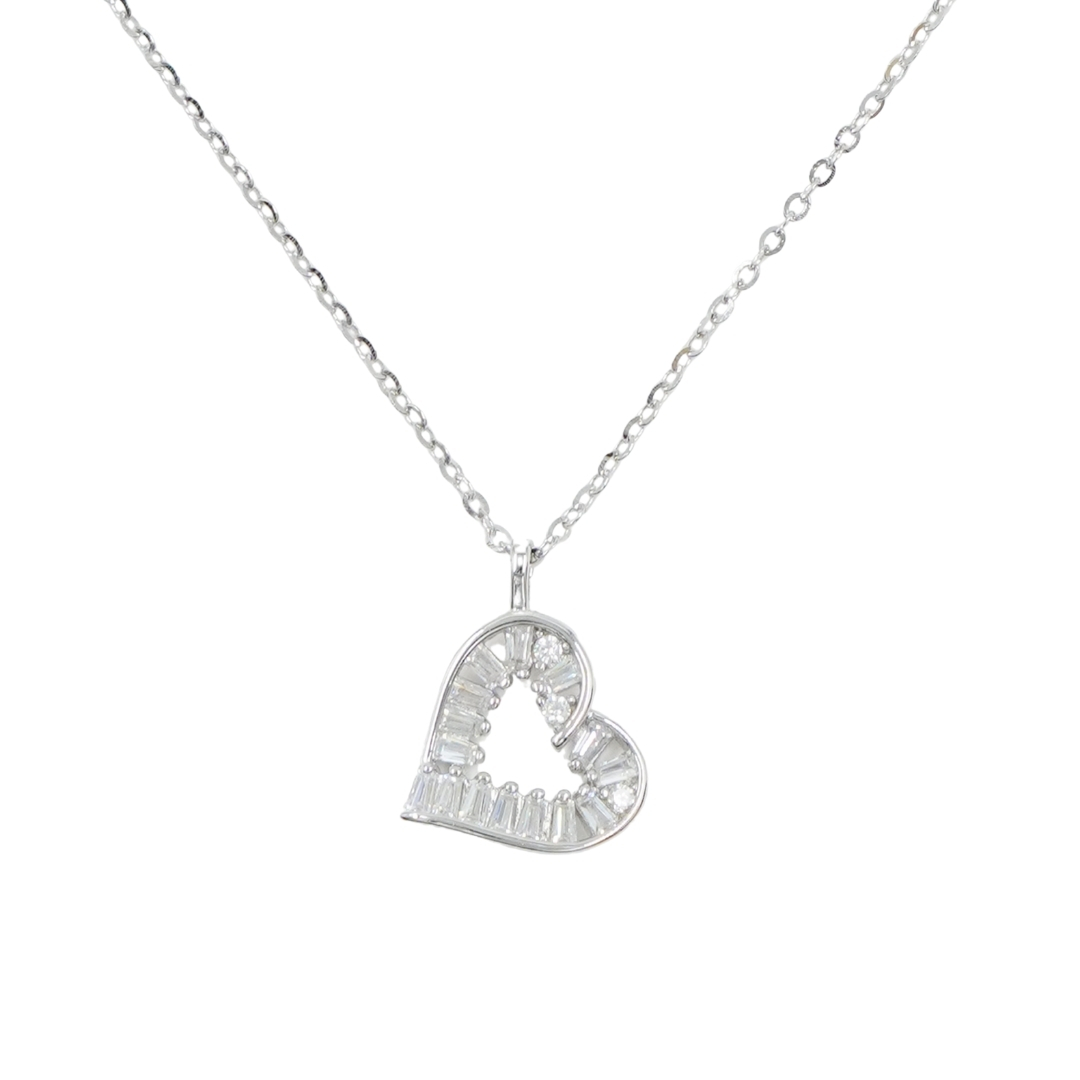 Sterling Silver Necklace with pendant heart shape with zircons – Rhodium Color