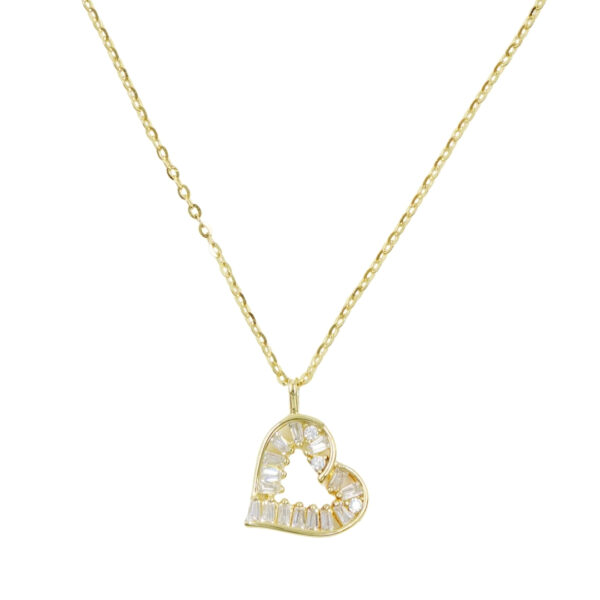 Sterling Silver Necklace with pendant heart shape with zircons – Golden Color