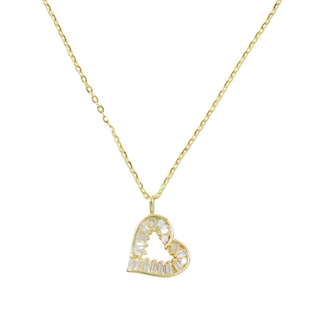 Sterling Silver Necklace with pendant heart shape with zircons – Golden Color