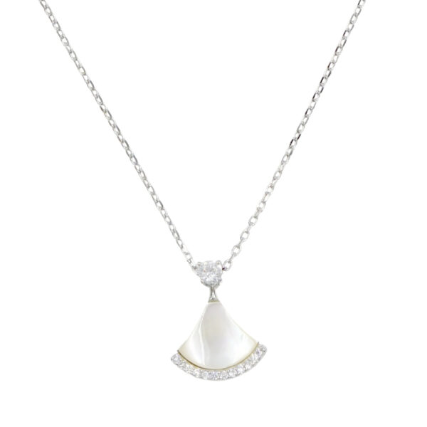 Sterling Silver Necklace with pendant with mother of pearl and zircons – Rhodium Color