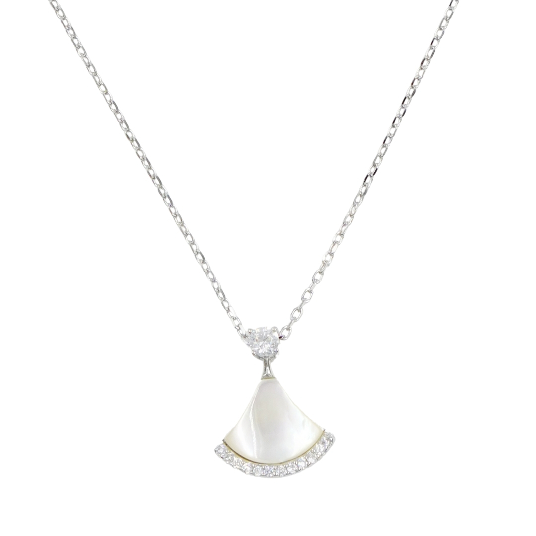 Sterling Silver Necklace with pendant with mother of pearl and zircons – Rhodium Color