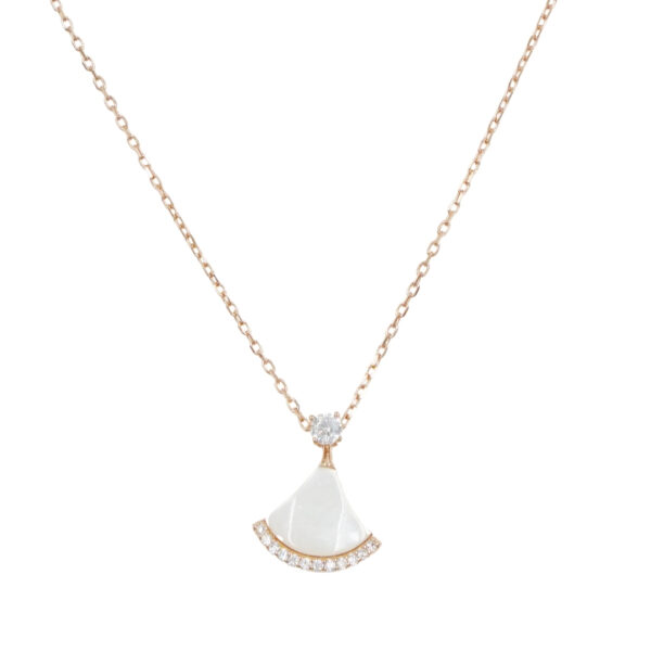 Sterling Silver Necklace with pendant with mother of pearl and zircons – Rose Color