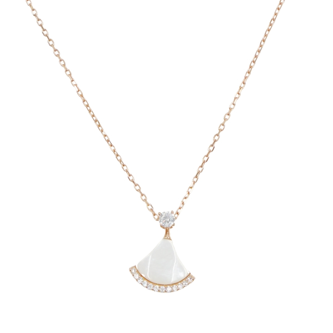 Sterling Silver Necklace with pendant with mother of pearl and zircons – Rose Color