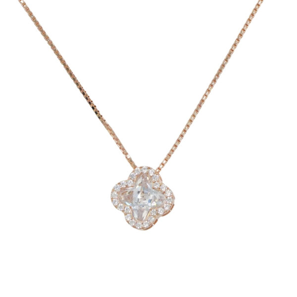 Sterling Silver Necklace with pendant flower shape with zircons – Rose Color