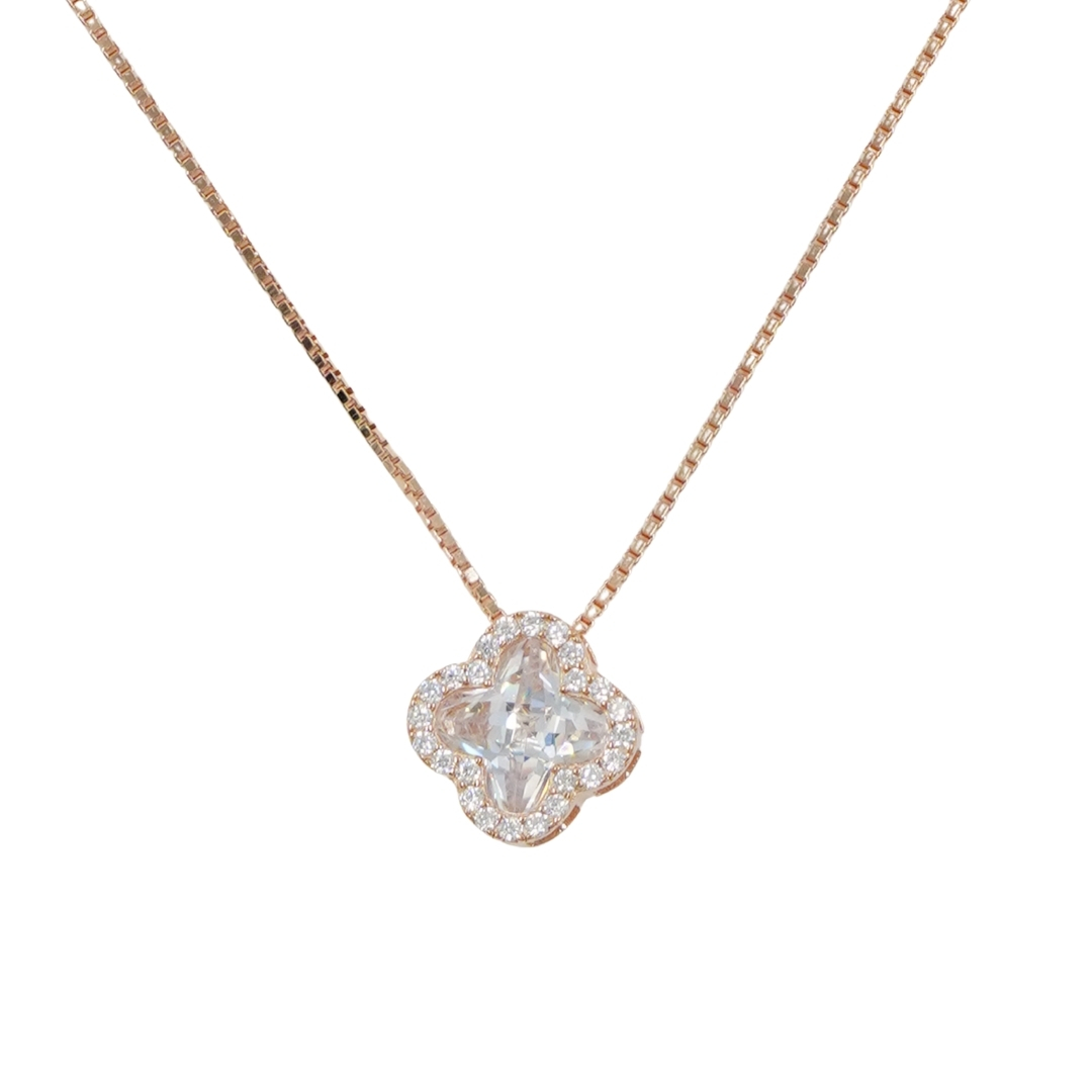 Sterling Silver Necklace with pendant flower shape with zircons – Rose Color