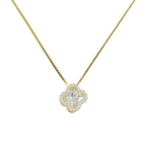Sterling Silver Necklace with pendant flower shape with zircons – Golden Color