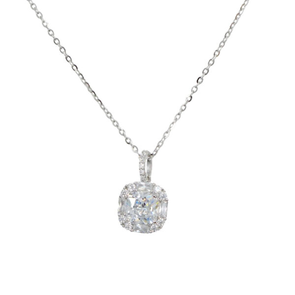 Sterling Silver Necklace with pendant with zircons – Rhodium Color