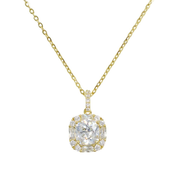 Sterling Silver Necklace with pendant with zircons – Golden Color
