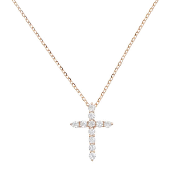 Sterling Silver Necklace with pendant cross shape with zircons – Rose Color